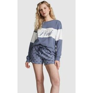 VS PINK CAMPUS TEE SHIRT COLORBLOCK XL IRIS long sleeve